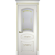 Дверь межкомнатная Текона Смальта 05 белое RAL 9003 патина золото стекло белый сатинат 2000х600 мм