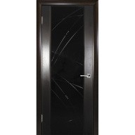 Дверь межкомнатная Текона Страто 02 шпон Черный дуб тонированный стекло черный триплекс гравировка Роса левая 1900х600 мм